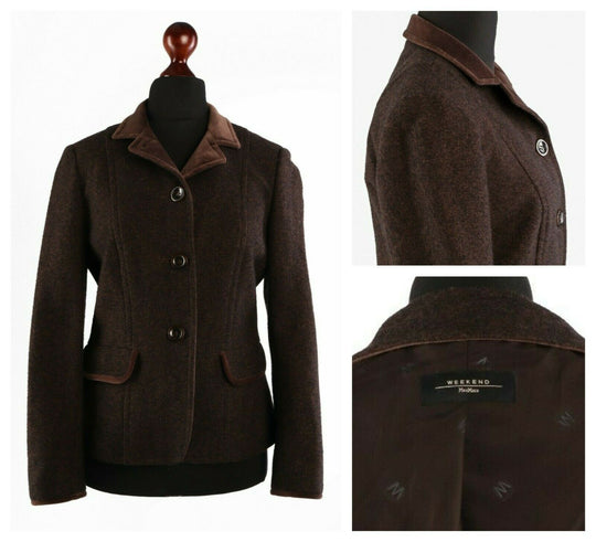 Women's MAX MARA Weekend Brown Wool Blazer Jacket Size IT 44 UK 12
