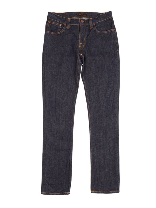 NUDIE Jeans Navy Denim Organic Cotton Men's Straight Leg Size W 33 L 34