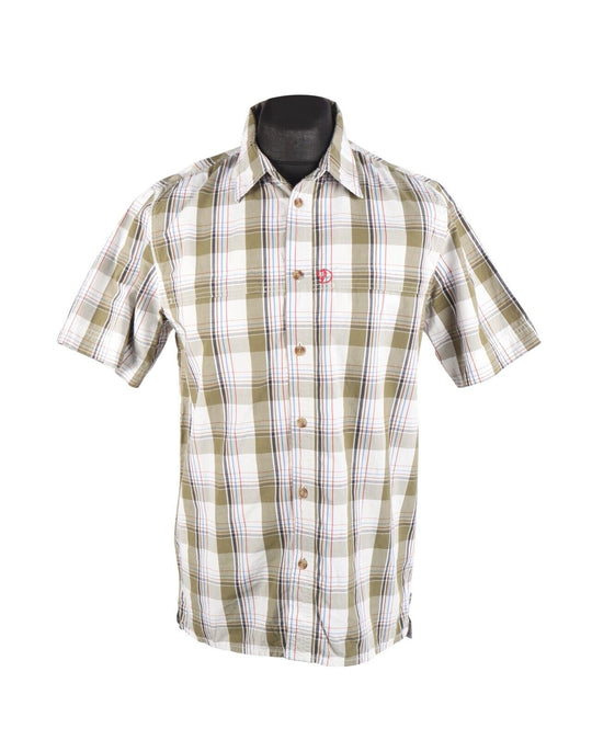 FJALLRAVEN Shirt Olive Green Cotton Plaid Check Men's Short Sleeve Size M