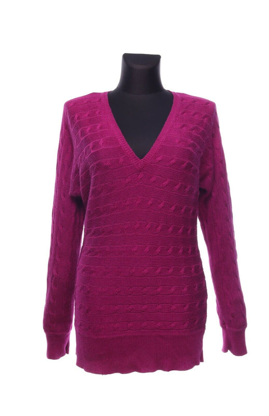 RALPH LAUREN Purple Cotton Viscose Cable Knit V-Neck Sweater Jumper Size M