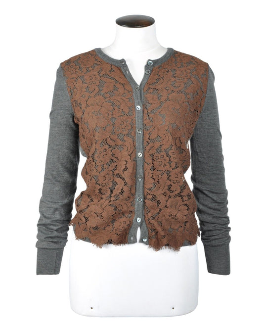 DOLCE & GABBANA Cardigan Floral Crochet Knit Jumper Italy Gray Womens Size 40 IT