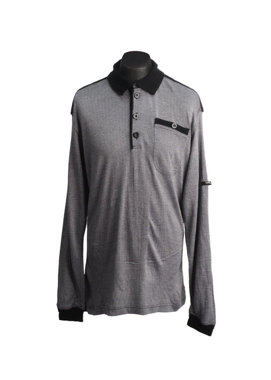 CARLO COLUCCI Longsleeve Polo Neck Blue Herringbone Men's Jumper Size L