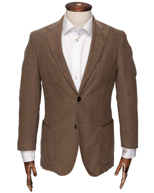 ETRO Milano Blazer Brown Peak Lapel Cotton Linen Mens Sport Coat Size 48 IT