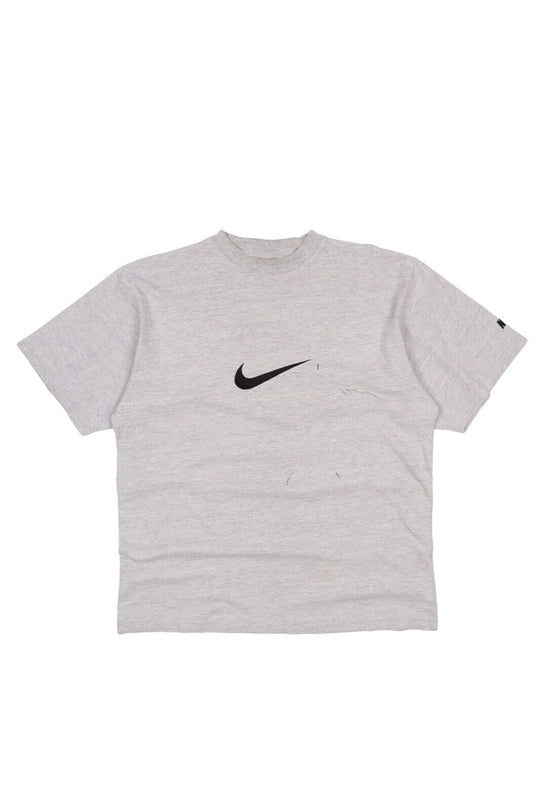 Men's Vintage NIKE Grey Melange Cotton Short Sleeve Big Logo T Shirt Size M