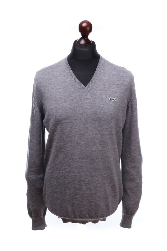 Men's LACOSTE Grey Woolmark Pure Leine Vierge V-Neck Sweater Jumper Size 5