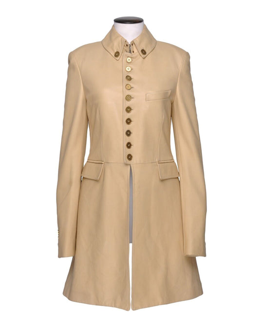 BURBERRY PRORSUM Leather Coat Beige Jacket Womens Size S