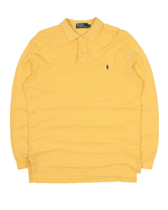 Men's Polo RALPH LAUREN Yellow Pique Cotton Longsleeve Polo Shirt Size M