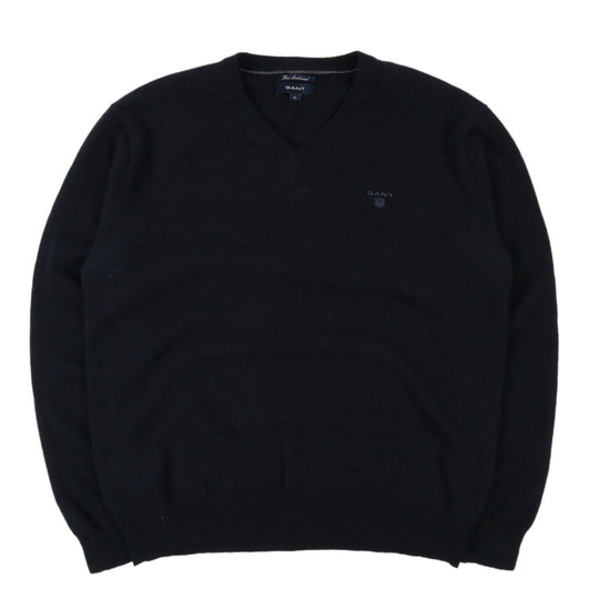 Men's GANT Fine Lambswool Navy Blue Wool V Neck Jumper Size XL