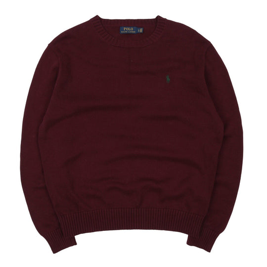 Men's POLO RALPH LAUREN Bordeaux Red Cotton Knit Crew Neck Jumper Size L