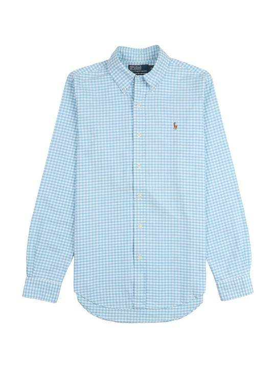 POLO RALPH LAUREN Shirt Blue White Check Cotton Men's Slim Fit Size S