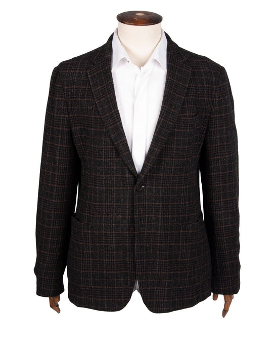 HUGO BOSS Blazer Brown Check Wool Men's Unlined Sport Coat Size 54 IT / 44R US