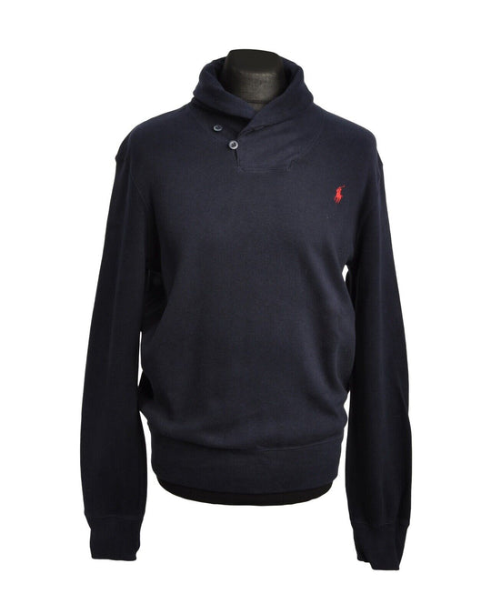 Polo By RALPH LAUREN Pullover Shawl Neck Cotton Navy Blue Men's Jumper Size M