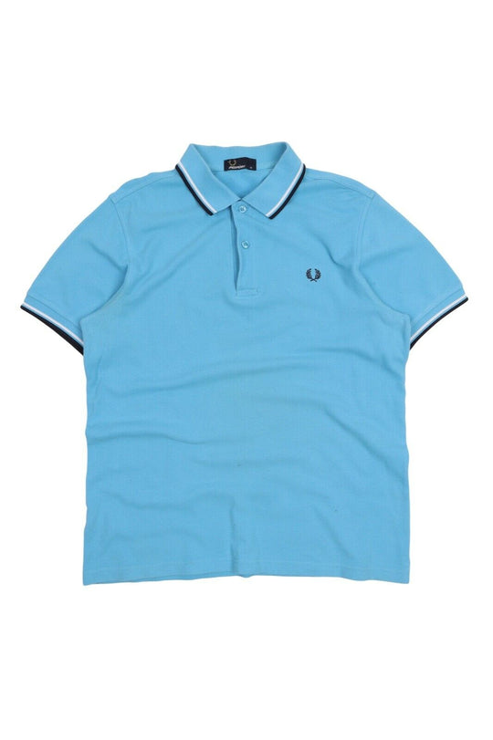Men's FRED PERRY London Blue Pique Cotton Short Sleeve Polo Shirt Size M