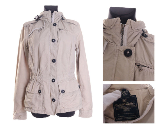 Women's NAPAPIJRI Beige Cotton Blend Hooded Adjustable Outdoor Jacket Size L