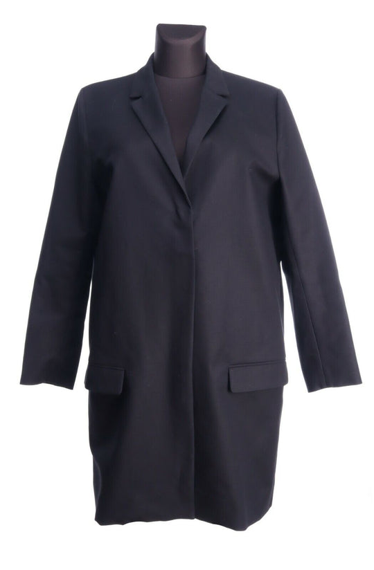 COS Black Cotton Full Zip Mid Length Coat Overcoat Size EU 44 US 14