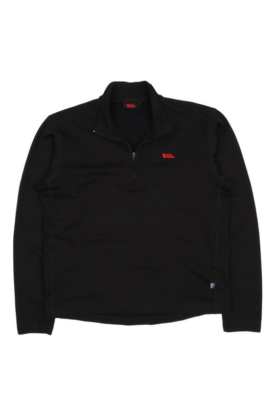 Men's FJALLRAVEN Black Wool Blend Outdoor Logo Zip Neck Jumper Size M