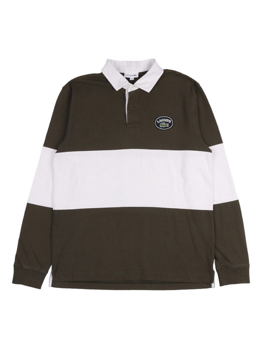 LACOSTE Rugby Shirt Green Striped Cotton Mens Longsleeve Size 6 / XL
