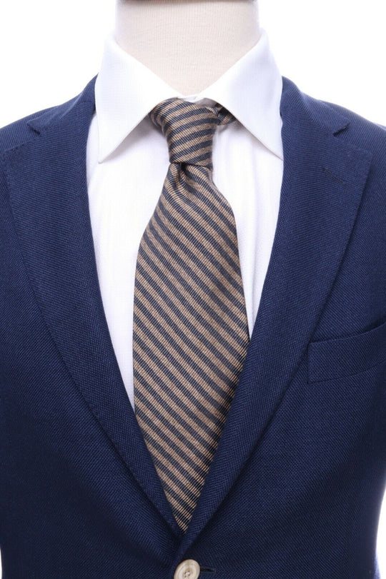 BERNIES Beige Grey Silk Blended Striped Classic Tie Necktie