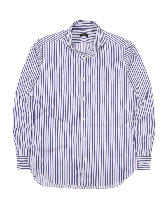 Men's BARBA Napoli White Striped 100% Cotton Bespoke Dress Shirt Size 15 / 39
