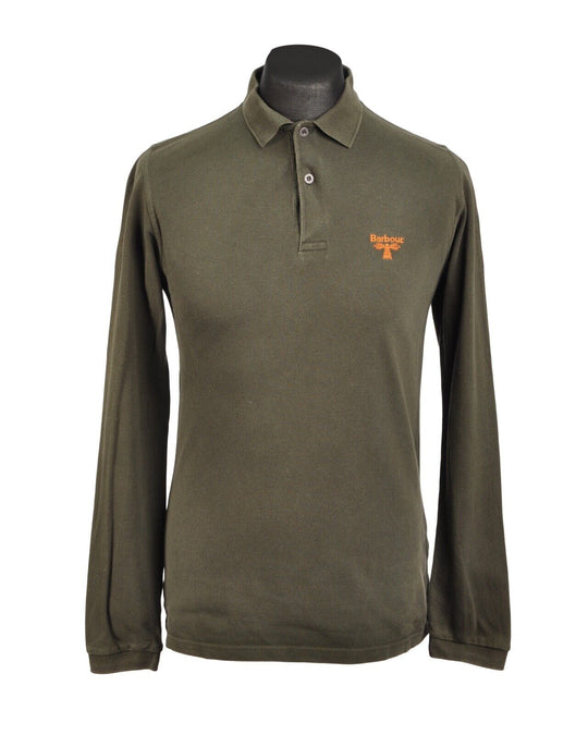 BARBOUR Pullover Green Pique Cotton Longsleeve Polo Neck Men's Jumper Size S