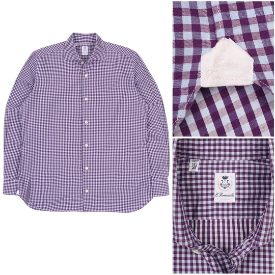Men's ERRICO FORMICOLA Napoli Purple Check Cotton Bespoke Shirt Size 15 / 40