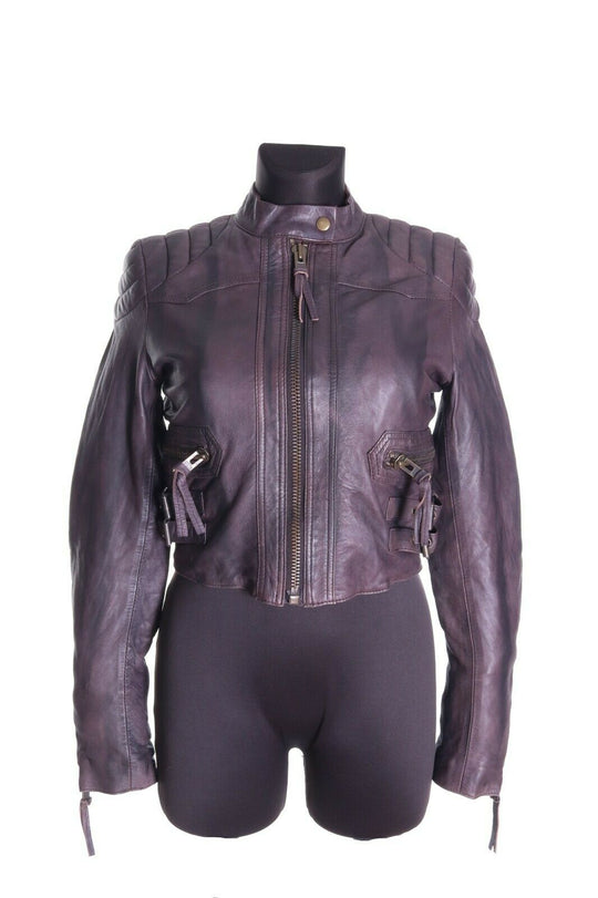 ALLSAINTS Brown Leather Short Biker Jacket Size uk 10 us 8