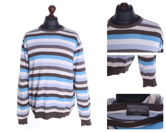 Men's CARLO COLUCCI Multicolor Striped Cotton Modern Cut Crew Neck Sweater Sz 52