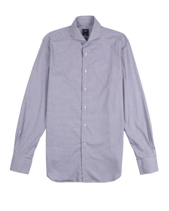 BOGGI Milano Dress Shirt White Navy Houndstooth Cotton Men's Size 40 / 15/3.4