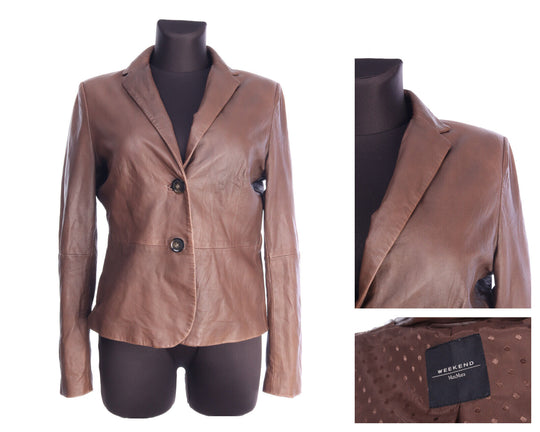 MAX MARA WEEKEND Brown Sheep Leather Jacket Size uk 14 us 12