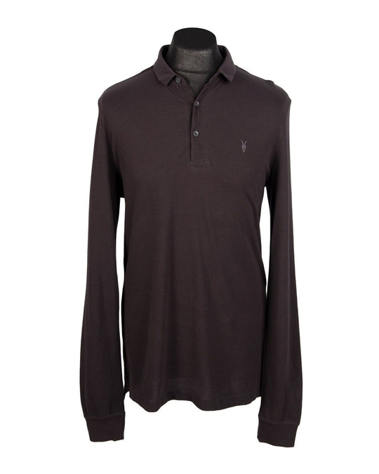 ALLSAINTS Sandringham Ls Polo Shirt Brown Cotton Men's Size M