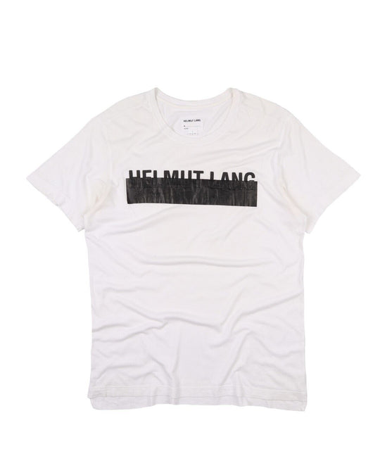 HELMUT LANG White Cotton Taped Logo Men's T-Shirt Size XL