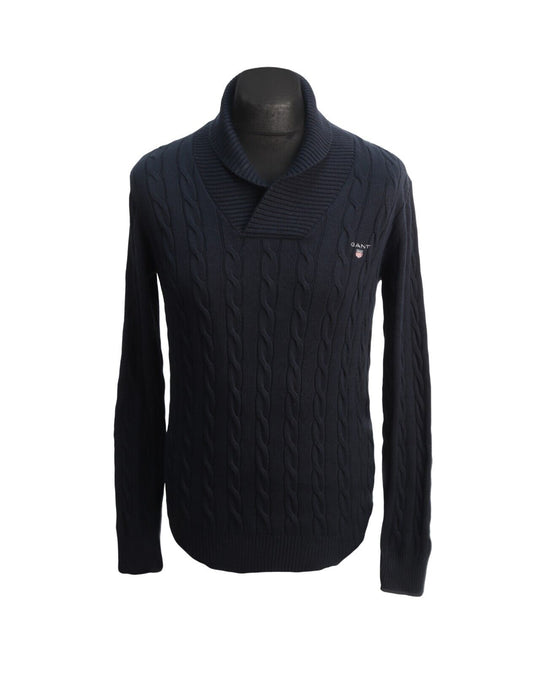 GANT Jumper Sweater Shawl Neck Premium Cotton Navy Blue Men's Size S