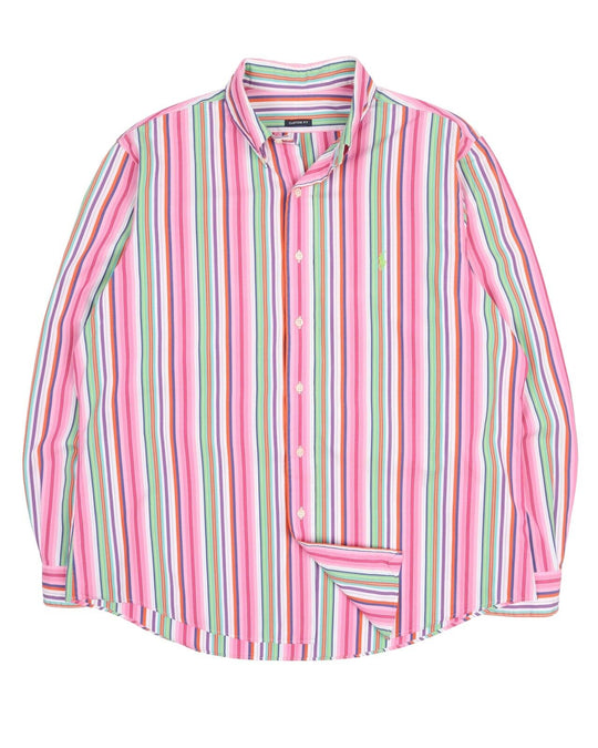 Men's Vintage POLO RALPH LAUREN Pink Striped Cotton Shirt Size ~ XL