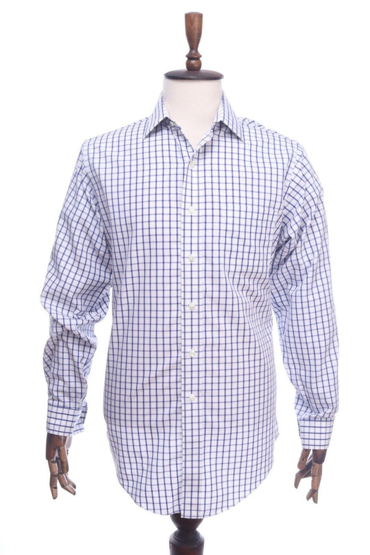 BROOKS BROTHERS White Blue Cotton Check Shirt Size 15,5 / 35