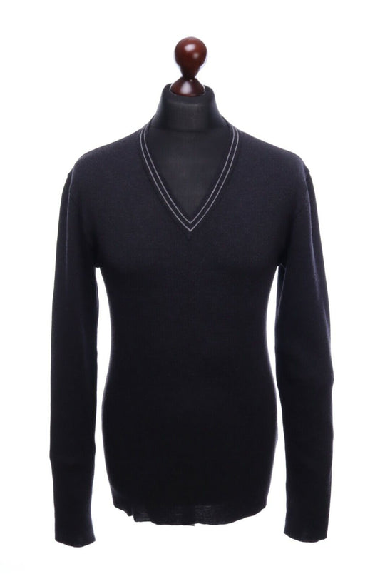 JIL SANDER Raf Simons Era Black Wool V-Neck Long Sleeve Sweater Jumper Size 50