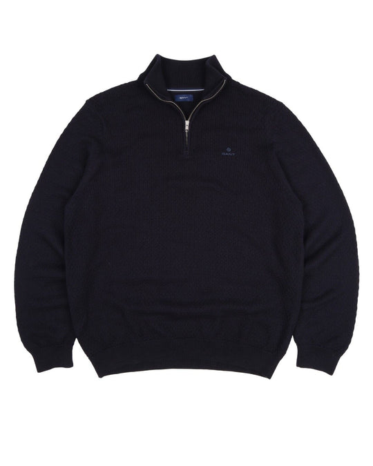 GANT Pullover Navy Blue Cotton Zip Neck Men's Jumper Size 3XL