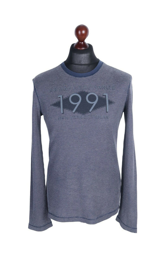 Men's AX ARMANI EXCHANGE Grey Cotton C-Neck Long Sleeve Top Size s