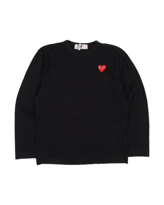 Play COMME DES GARCONS Long Sleeve T Shirt Black Logo Cotton Womens Size L