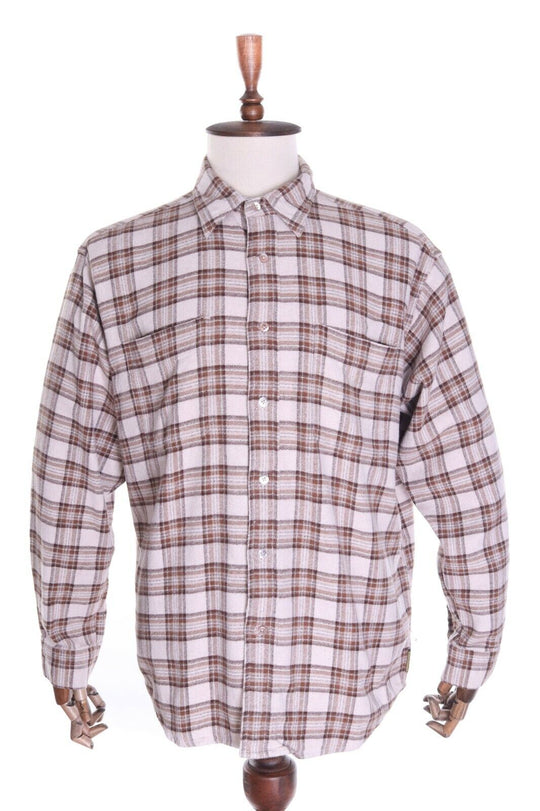 Men's ARMANI EXCHANGE Brown Check Flannel 100% Cotton LS Shirt Size L