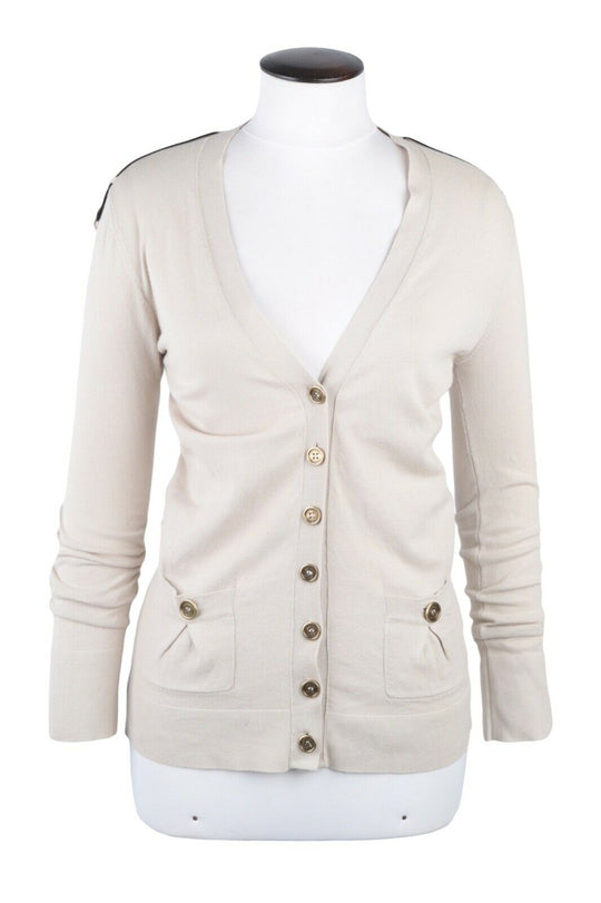 Women's BURBERRY Beige Epaulette Cotton Button Cardigan Size s