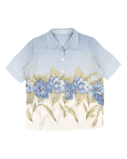 Vintage BURBERRY'S Shirt Flower Print Cotton Short Sleeve Blouse Womens Size 46