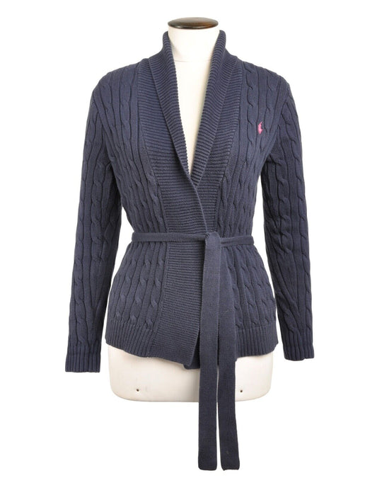 Kid's RALPH LAUREN Blue Tie Cardigan Cable Knit Girl's Size 16 Years / XL