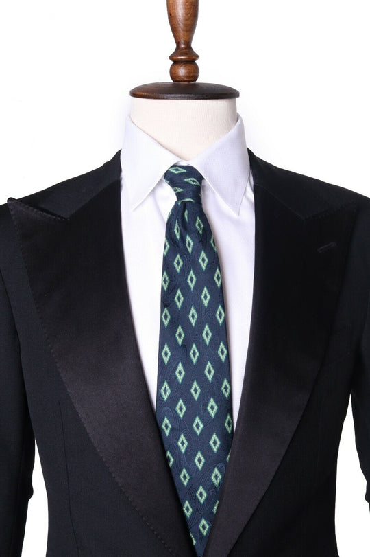 Men's LANVIN PARIS 100% Silk Navy Geometric Tie Necktie