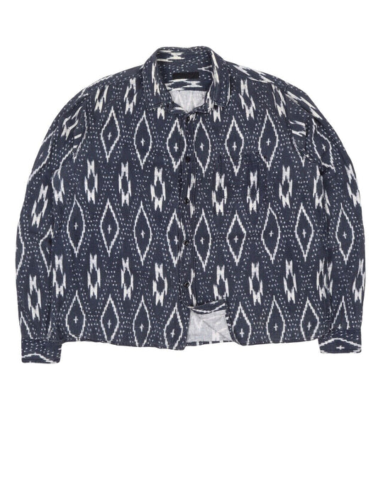 Men's BURBERRY PRORSUM Blue Aztec Western Pattern Cotton Shirt Size ~ L