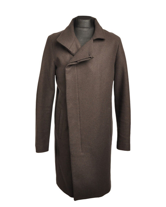 ALLSAINTS Banner Assymetric Coat Brown Wool Blend Men's Overcoat Size 48 IT / M