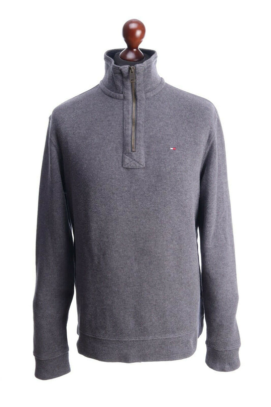 TOMMY HILFIGER Grey 100% Cotton Zip Neck Sweater Jumper Size M