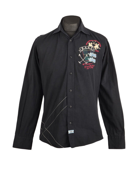 LA MARTINA Black Embroidered Men's Cotton Shirt Size M