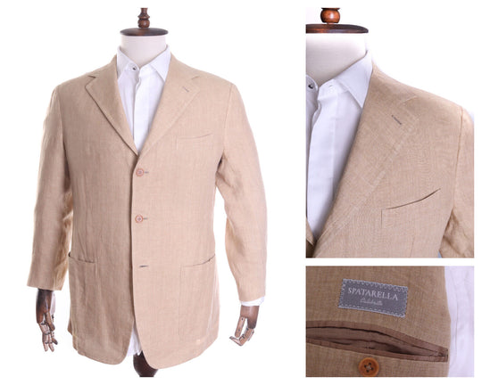 Men's SARTORIA PARTENOPEA NAPOLI Beige 100% Linen Summer Blazer Jacket Size 52 R