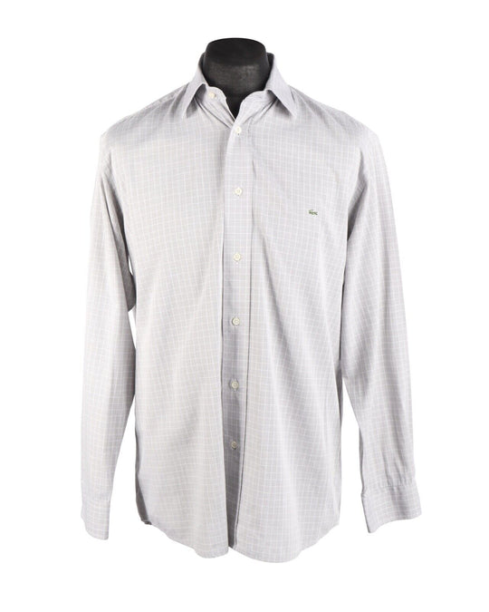 Men's LACOSTE Gray Check Cotton Shirt Size 41