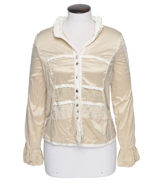 BOTTEGA by Elisa Cavaletti Shirt Beige Satin Cotton Women's Blouse Size S